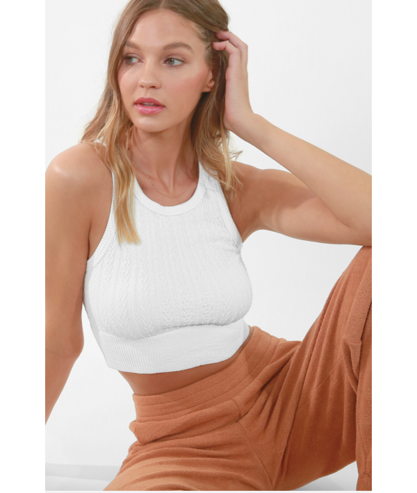 NIKIBIKI CABLE KNIT HIGH NECK CROP TOP