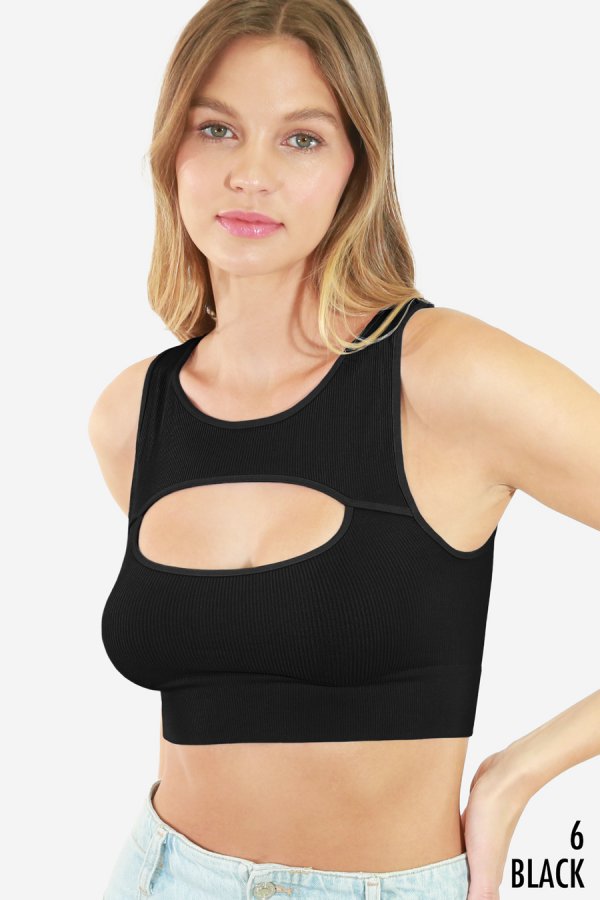 NIKIBIKI RIBBED CUTOUT BRA TOP