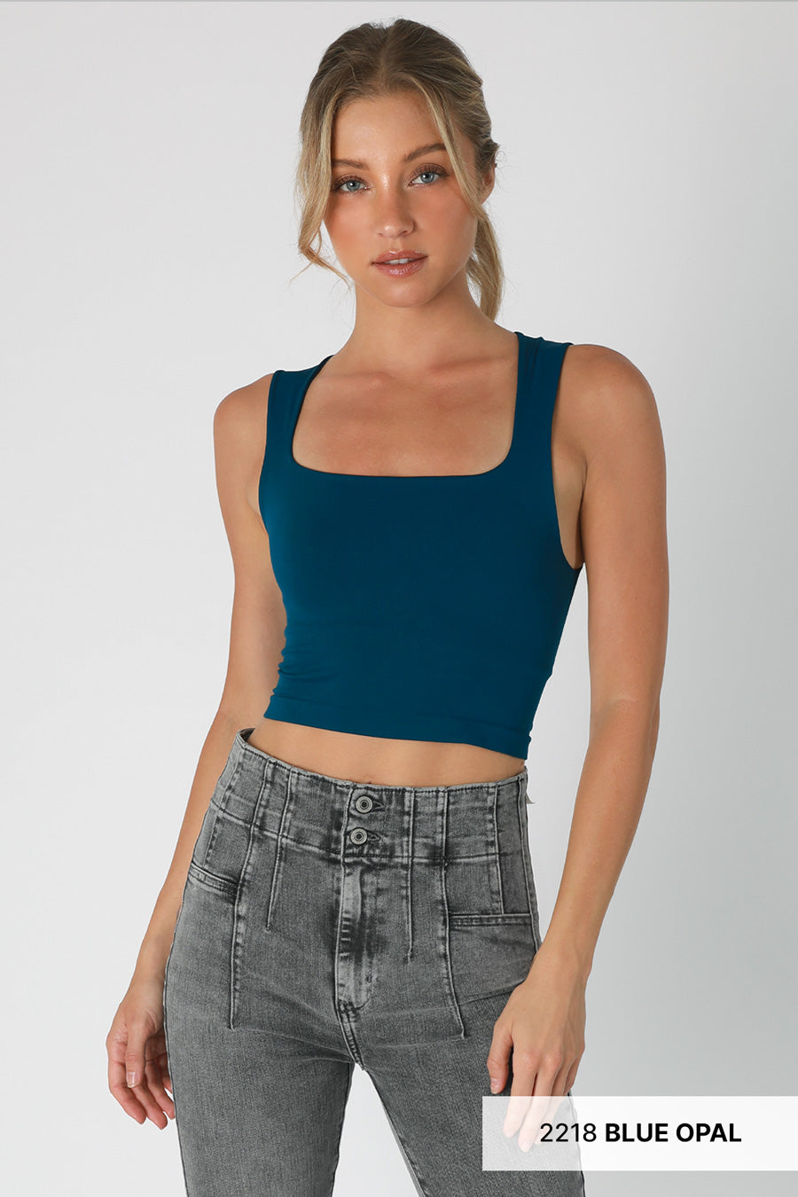 NIKIBIKI RIBBED SQUARE NECK CROP TOP