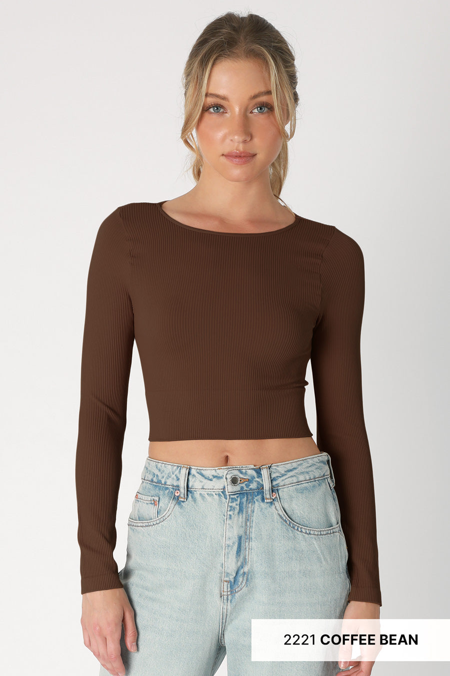 NIKIBIKI RIBBED LS CREW NECK CROP TOP