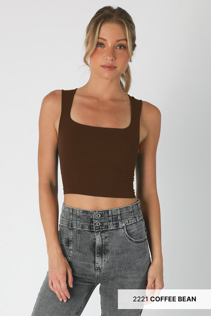 NIKIBIKI RIBBED SQUARE NECK CROP TOP