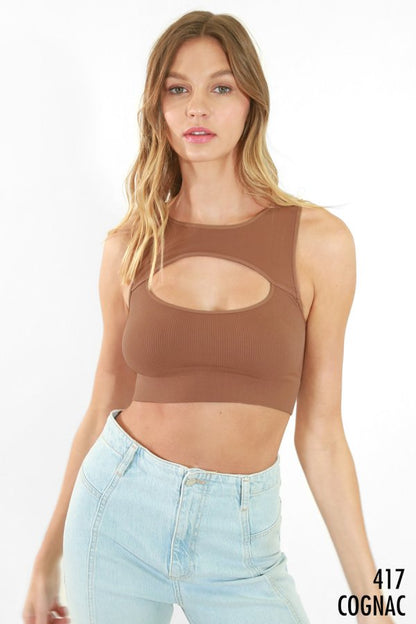 NIKIBIKI RIBBED CUTOUT BRA TOP