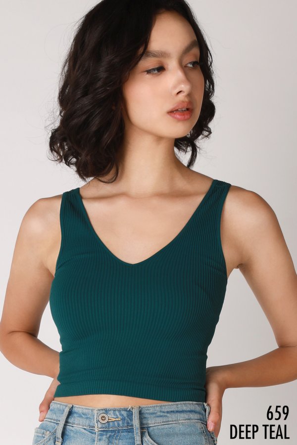 NIKIBIKI V NECK RIBBED CROP TOP