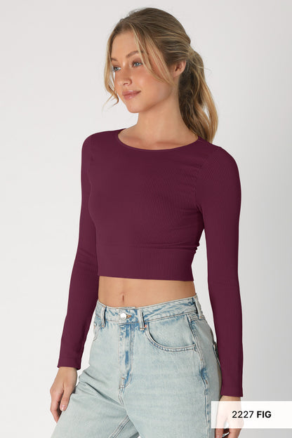 NIKIBIKI RIBBED LS CREW NECK CROP TOP