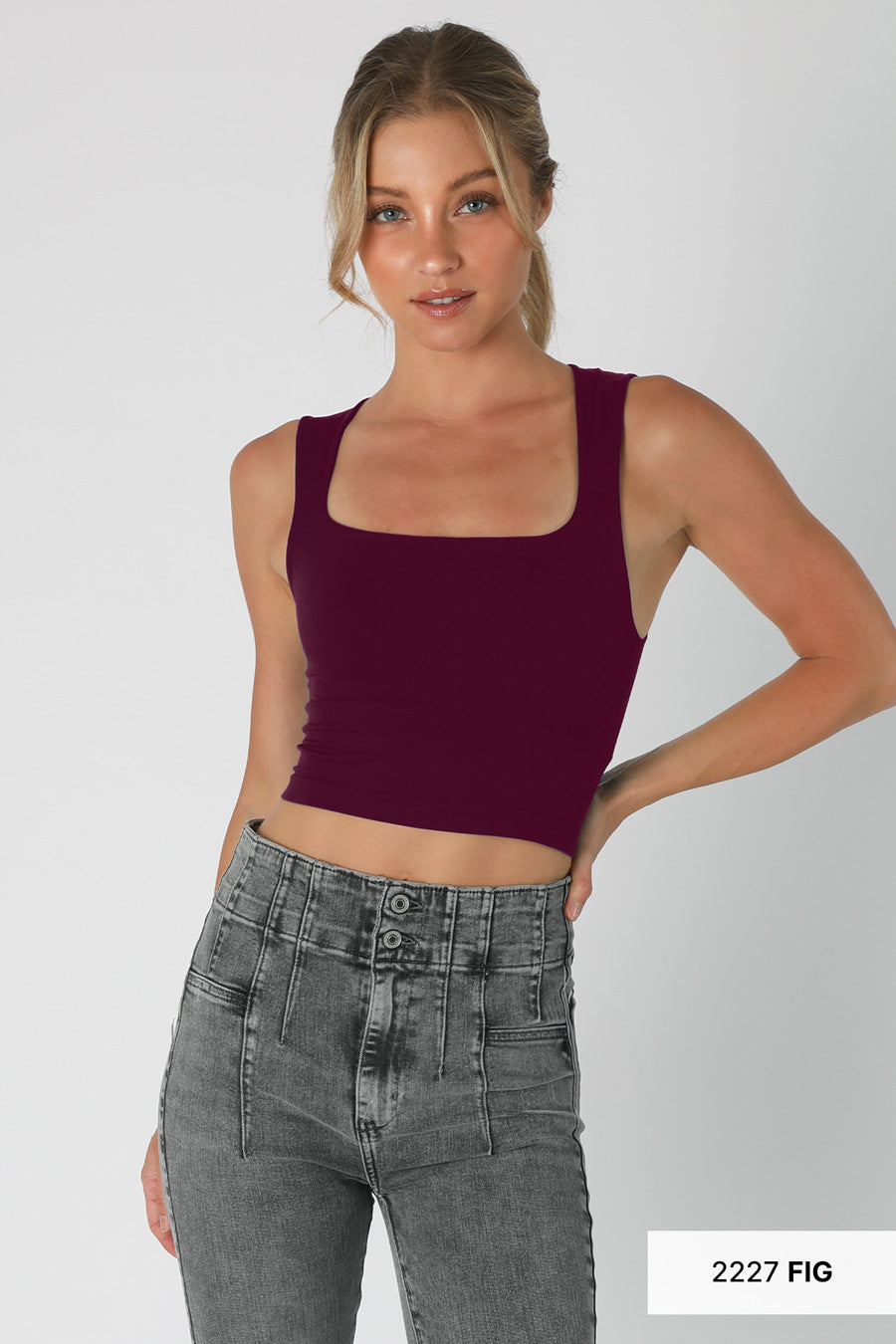 NIKIBIKI RIBBED SQUARE NECK CROP TOP