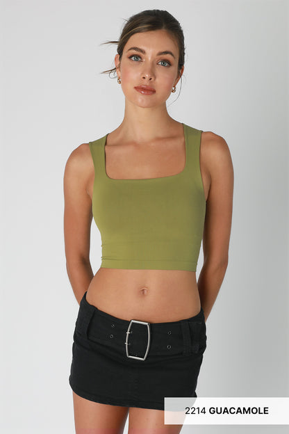 NIKIBIKI RIBBED SQUARE NECK CROP TOP