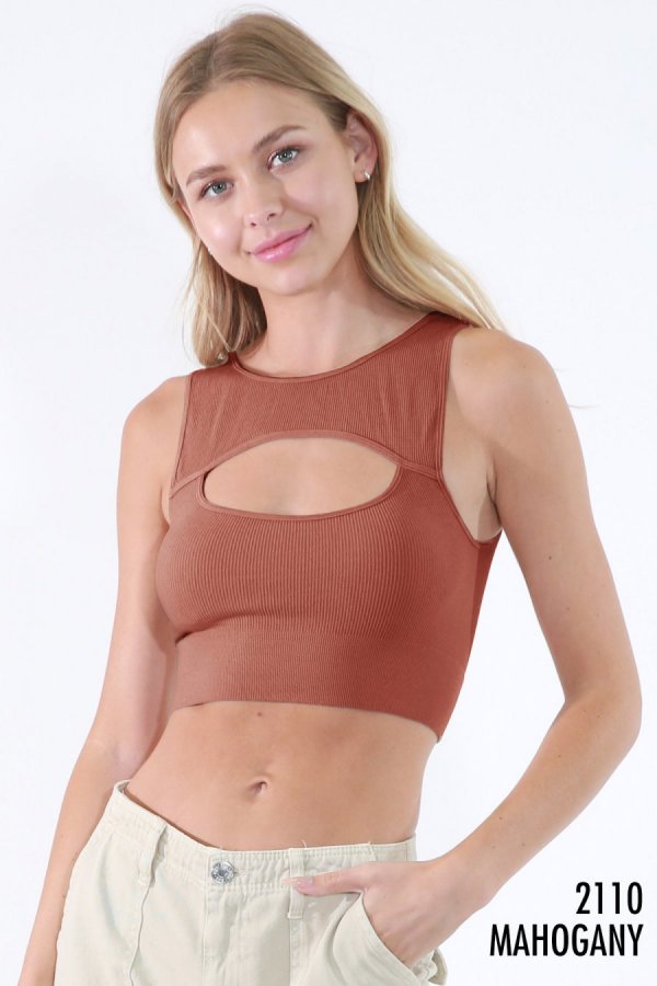 NIKIBIKI RIBBED CUTOUT BRA TOP