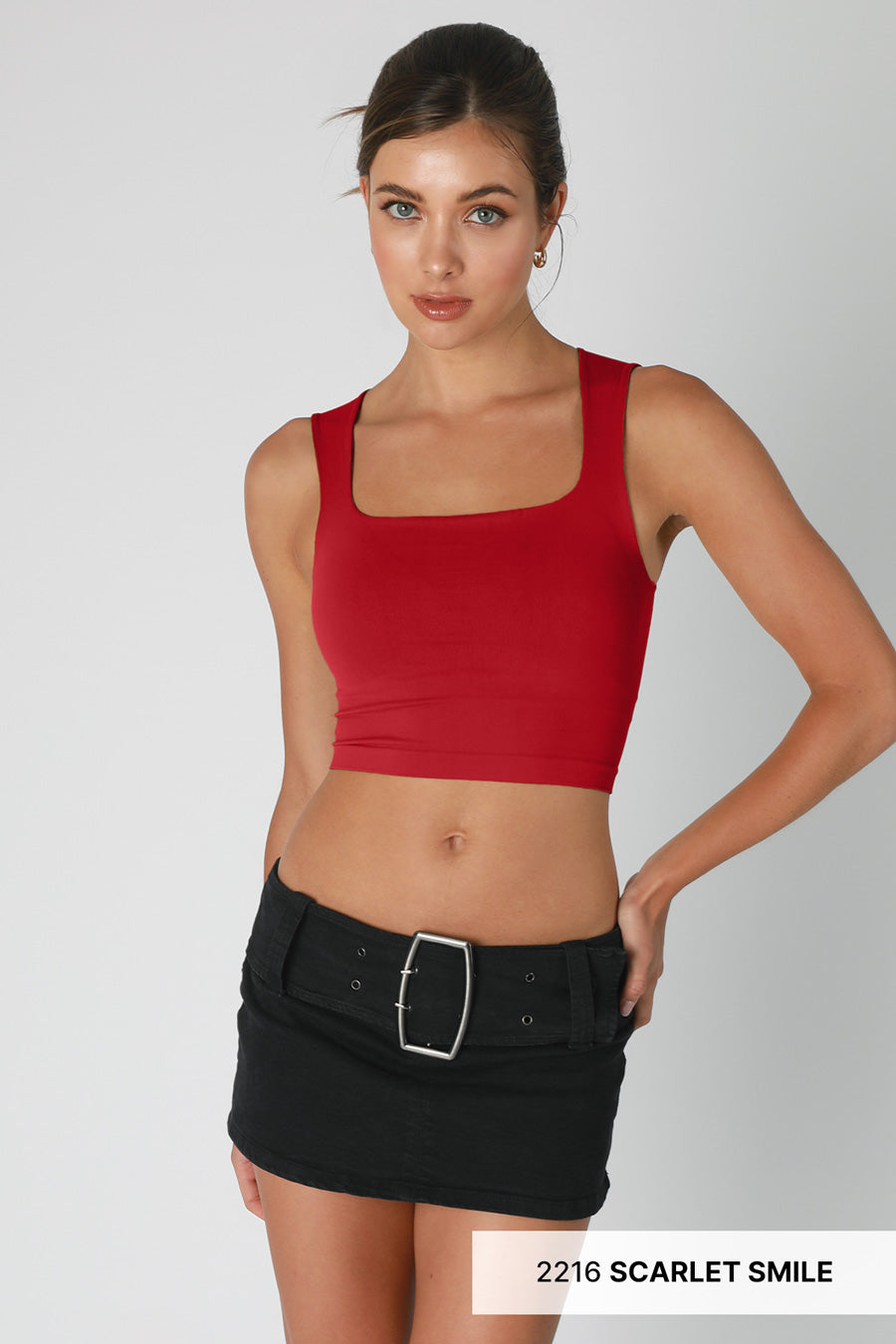 NIKIBIKI RIBBED SQUARE NECK CROP TOP