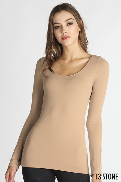 NIKIBIKI RIBBED SCOOP NECK LONG SLEEVE TOP